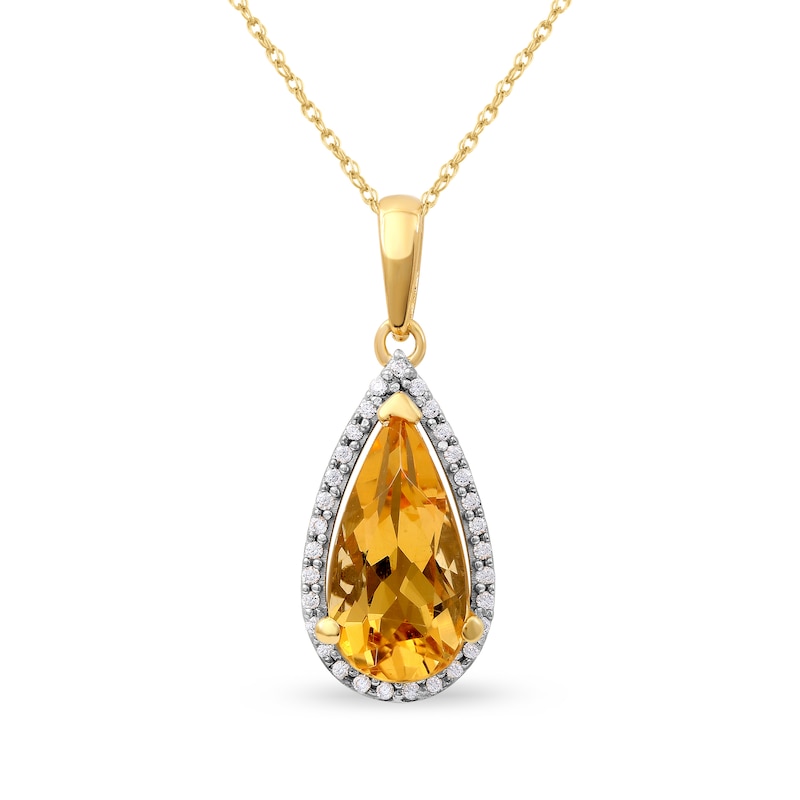 Pear-Shaped Citrine and 0.10 CT. T.W. Diamond Frame Pendant in 10K Gold|Peoples Jewellers