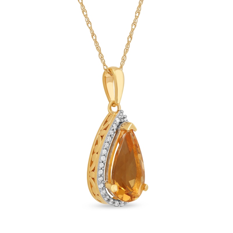 Pear-Shaped Citrine and 0.10 CT. T.W. Diamond Frame Pendant in 10K Gold|Peoples Jewellers