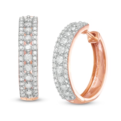 0.95 CT. T.W. Diamond Triple Row Hoop Earrings in 10K Rose Gold