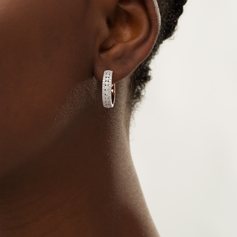 0.95 CT. T.W. Diamond Triple Row Hoop Earrings in 10K Rose Gold|Peoples Jewellers