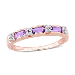 Baguette Amethyst and 0.07 CT. T.W. Diamond Quad Alternating Ring in 10K Rose Gold