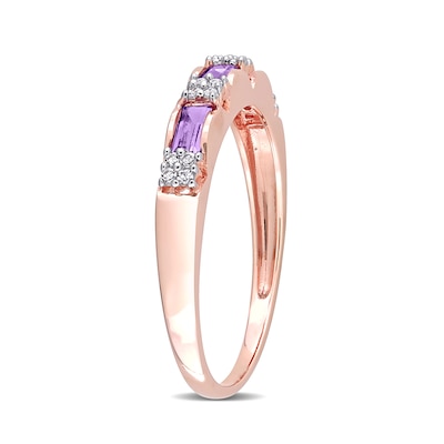 Baguette Amethyst and 0.07 CT. T.W. Diamond Quad Alternating Ring in 10K Rose Gold