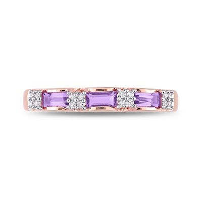 Baguette Amethyst and 0.07 CT. T.W. Diamond Quad Alternating Ring in 10K Rose Gold