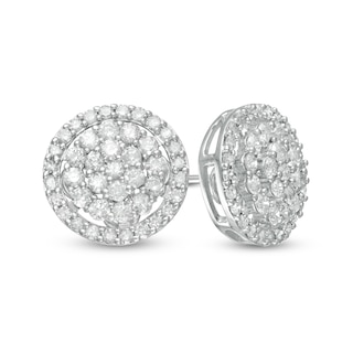 0.95 CT. T.W. Multi-Diamond Frame Stud Earrings in 10K White Gold