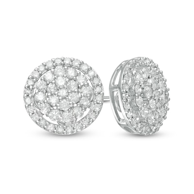 0.95 CT. T.W. Multi-Diamond Frame Stud Earrings in 10K White Gold