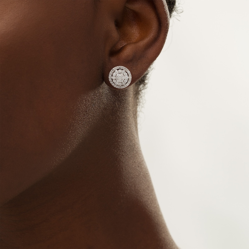 0.95 CT. T.W. Multi-Diamond Frame Stud Earrings in 10K White Gold|Peoples Jewellers
