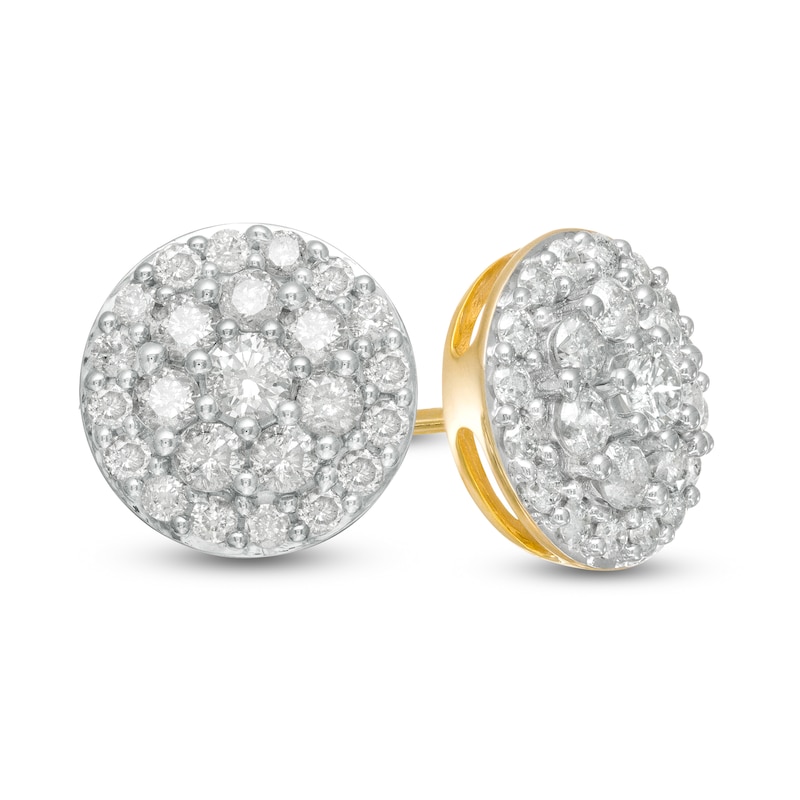 0.95 CT. T.W. Multi-Diamond Circle Stud Earrings in 10K Gold | Peoples ...