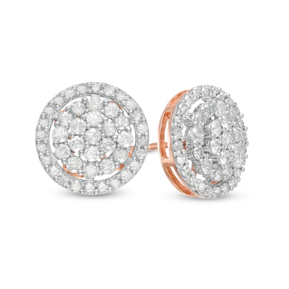 0.95 CT. T.W. Multi-Diamond Frame Stud Earrings in 10K Rose Gold