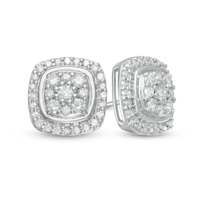 0.95 CT. T.W. Composite Diamond Cushion Frame Stud Earrings in 10K White Gold