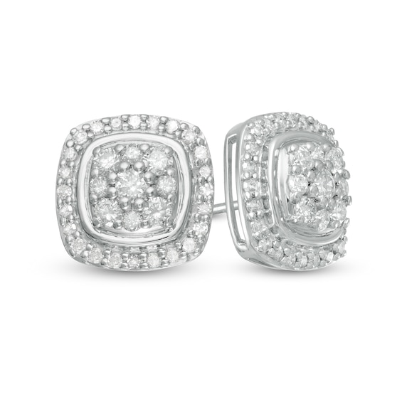 0.95 CT. T.W. Composite Diamond Cushion Frame Stud Earrings in 10K White Gold