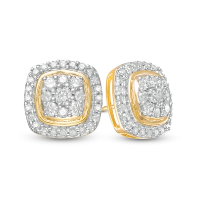 0.95 CT. T.W. Cushion-Shaped Multi-Diamond Frame Stud Earrings in 10K Gold