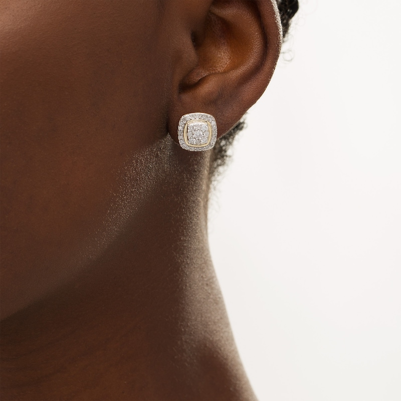 0.95 CT. T.W. Cushion-Shaped Multi-Diamond Frame Stud Earrings in 10K Gold|Peoples Jewellers