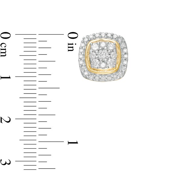 0.95 CT. T.W. Cushion-Shaped Multi-Diamond Frame Stud Earrings in 10K Gold