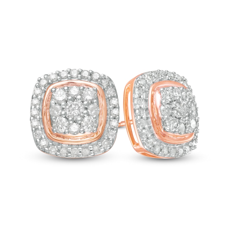 0.95 CT. T.W. Composite Diamond Cushion Frame Stud Earrings in 10K Rose Gold|Peoples Jewellers