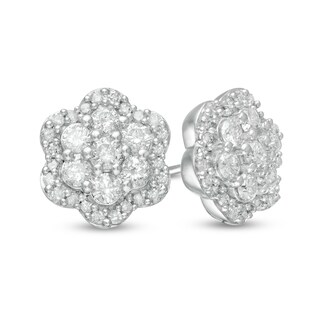 0.95 CT. T.W. Composite Diamond Flower Frame Stud Earrings in 10K Gold