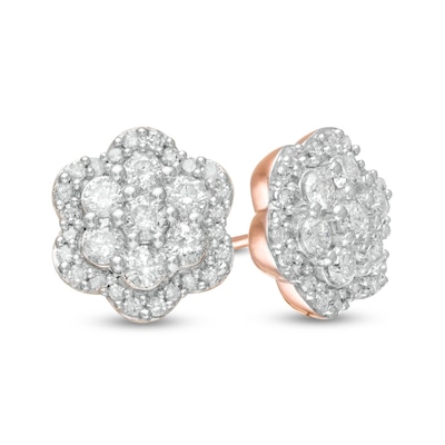 0.95 CT. T.W. Composite Diamond Flower Frame Stud Earrings in 10K Rose Gold