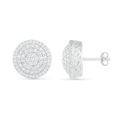 0.95 CT. T.W. Composite Diamond Triple Frame Stud Earrings in 10K Gold