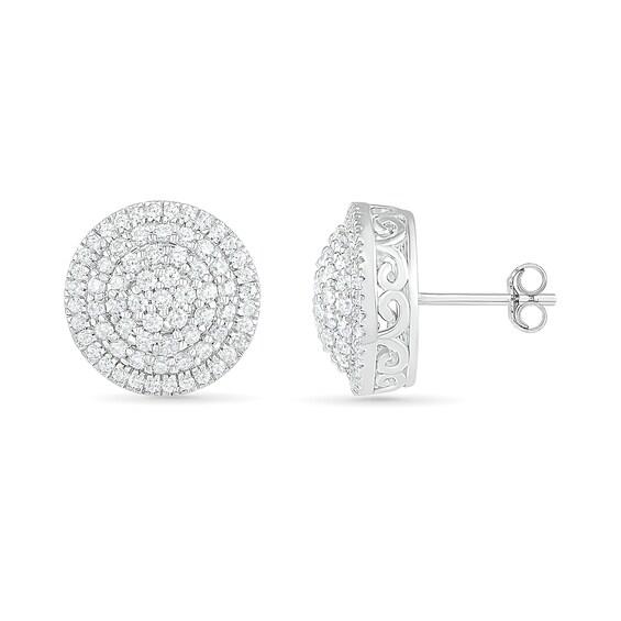 0.95 CT. T.W. Composite Diamond Triple Frame Stud Earrings in 10K Gold