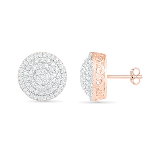 0.95 CT. T.W. Composite Diamond Triple Frame Stud Earrings in 10K Rose Gold