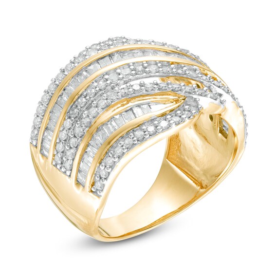 1.45 CT. T.W. Diamond Multi-Row Waves Ring in 10K Gold