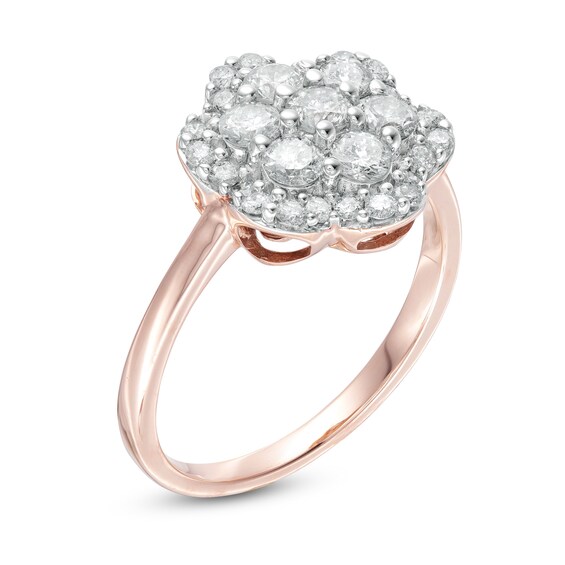 0.95 CT. T.W. Composite Diamond Flower Frame Ring in 10K Rose Gold