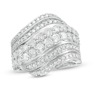 1.95 CT. T.W. Diamond Centre Double Row Waves Ring in 10K Gold