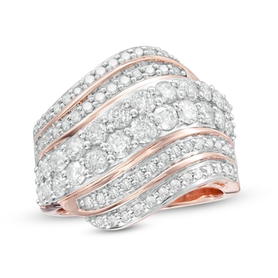 1.95 CT. T.W. Diamond Centre Double Row Waves Ring in 10K Rose Gold