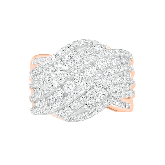 1.95 CT. T.W. Diamond Multi-Row Crossover Ring in 10K Rose Gold