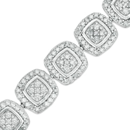 2.95 CT. T.W. Composite Diamond Cushion Frame Line Bracelet in 10K White Gold - 7.25&quot;