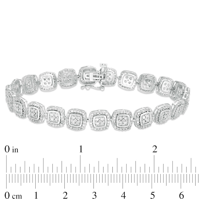 2.95 CT. T.W. Composite Diamond Cushion Frame Line Bracelet in 10K White Gold - 7.25"