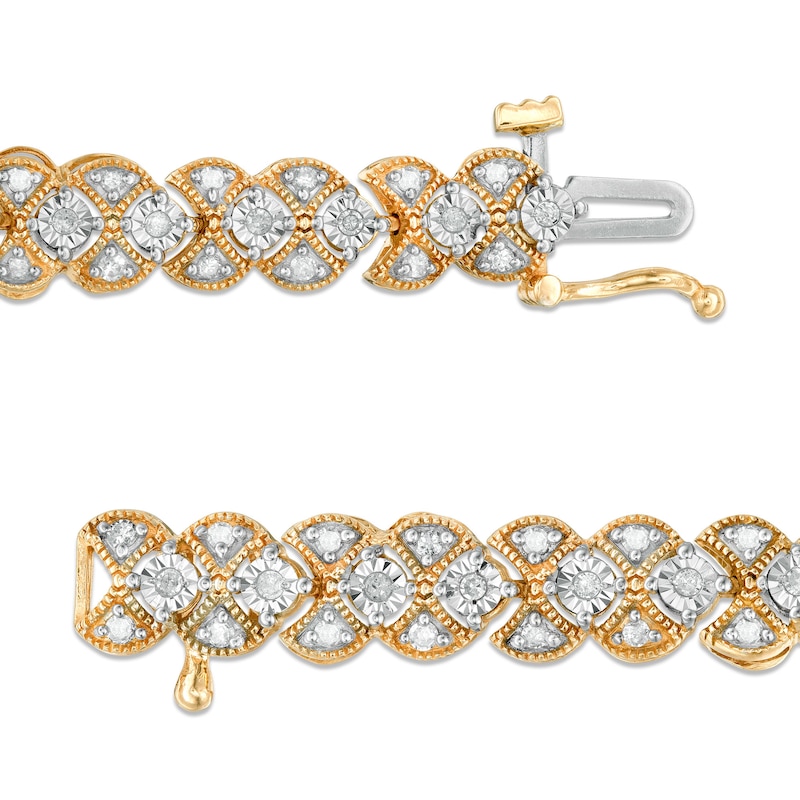 Main Image 3 of 0.95 CT. T.W. Diamond Art Deco Vintage-Style Bracelet in 10K Gold - 7.25&quot;