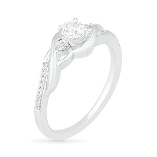 4.0mm Lab-Created Sapphire and 0.04 CT. T.W. Diamond Bypass Twist Shank Ring in Sterling Silver