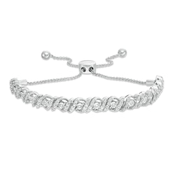 0.95 CT. T.W. Diamond Cascading Bolo Bracelet in 10K White Gold - 9.5&quot;