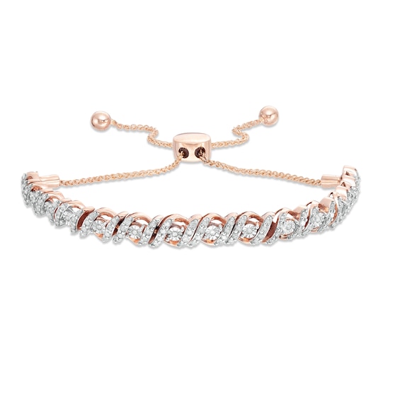 0.95 CT. T.W. Diamond Cascading Bolo Bracelet in 10K Rose Gold - 9.5"