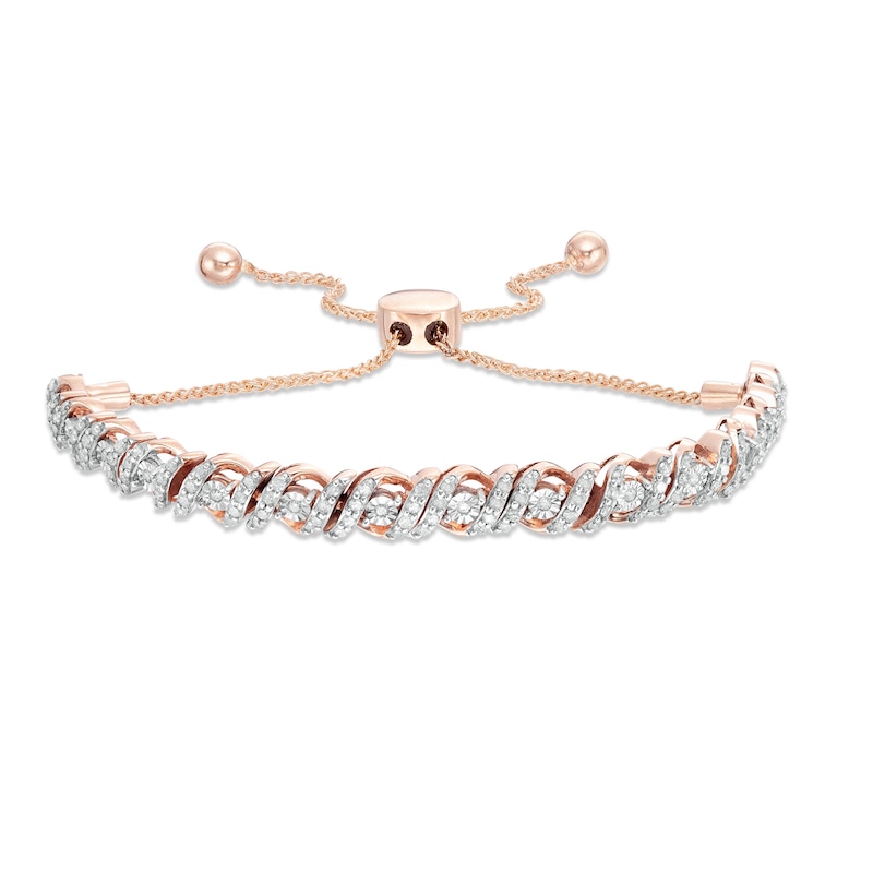 Main Image 1 of 0.95 CT. T.W. Diamond Cascading Bolo Bracelet in 10K Rose Gold - 9.5&quot;