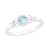 4.0mm Aquamarine and 0.04 CT. T.W. Diamond Frame Filigree Heart-Sides Ring in Sterling Silver