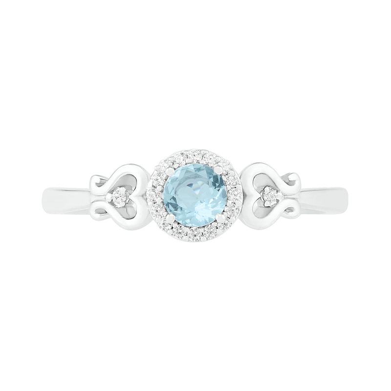 4.0mm Aquamarine and 0.04 CT. T.W. Diamond Frame Filigree Heart-Sides Ring in Sterling Silver|Peoples Jewellers