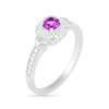 4.0mm Amethyst and 0.04 CT. T.W. Diamond Cushion Frame Chevron Side Accent Vintage-Style Ring in Sterling Silver