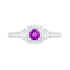 4.0mm Amethyst and 0.04 CT. T.W. Diamond Cushion Frame Chevron Side Accent Vintage-Style Ring in Sterling Silver