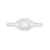 4.0mm Lab-Created White Sapphire and 0.04 CT. T.W. Diamond Cushion Frame Vintage-Style Ring in Sterling Silver