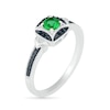 4.0mm Lab-Created Emerald and 0.04 CT. T.W. Black Diamond Cushion Frame Vintage-Style Ring in Sterling Silver