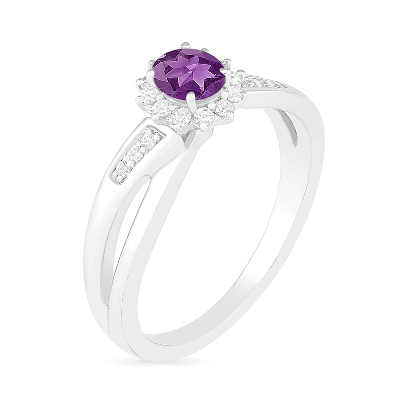 Oval Amethyst and Lab-Created White Sapphire Starburst Frame Crossover Split Shank Ring in Sterling Silver