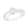 Oval Lab-Created White Sapphire Starburst Frame Crossover Split Shank Ring in Sterling Silver