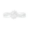 Oval Lab-Created White Sapphire Starburst Frame Crossover Split Shank Ring in Sterling Silver