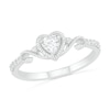 Thumbnail Image 0 of 4.0mm Heart-Shaped Lab-Created White Sapphire Bead Frame Scrollwork Tapered Shank Vintage-Style Ring in Sterling Silver