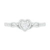 Thumbnail Image 2 of 4.0mm Heart-Shaped Lab-Created White Sapphire Bead Frame Scrollwork Tapered Shank Vintage-Style Ring in Sterling Silver