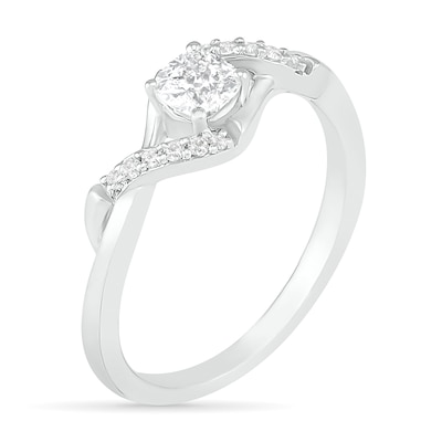 4.0mm Cushion-Cut Lab-Created White Sapphire Bypass Twist Shank Ring in Sterling Silver