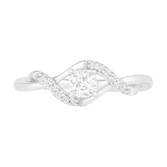 4.0mm Cushion-Cut Lab-Created White Sapphire Bypass Twist Shank Ring in Sterling Silver