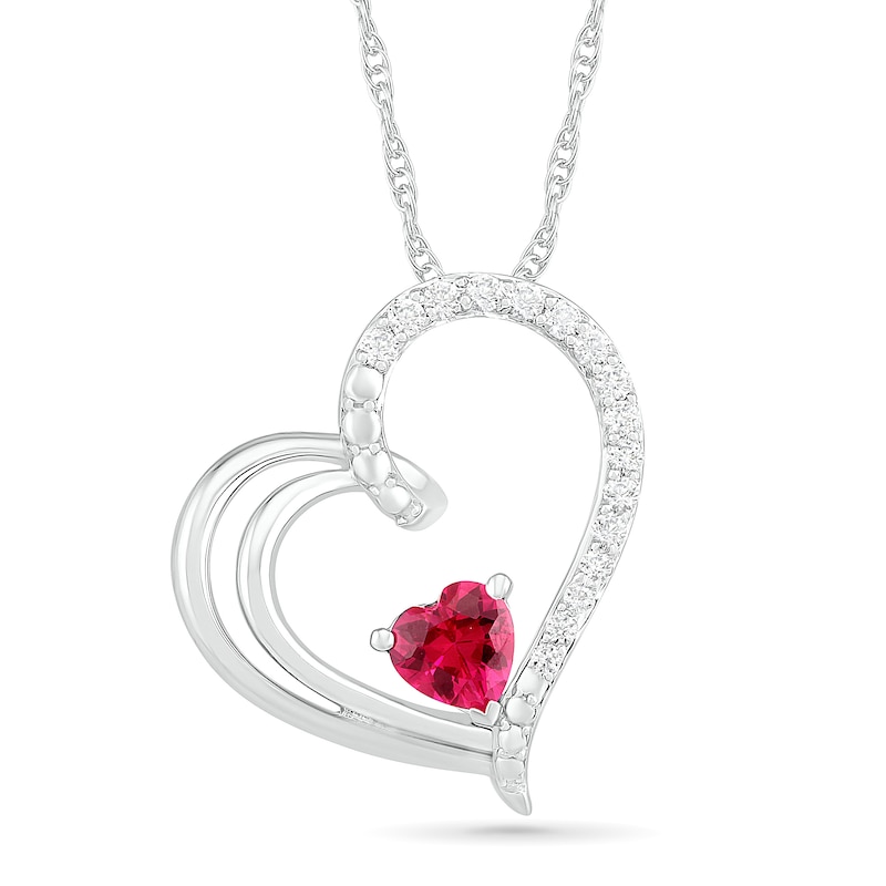 5.0mm Lab-Created Ruby and Diamond Accent Tilted Double Loop Heart Pendant in Sterling Silver|Peoples Jewellers