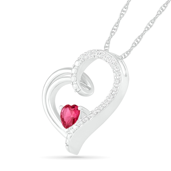 5.0mm Lab-Created Ruby and Diamond Accent Tilted Double Loop Heart Pendant in Sterling Silver